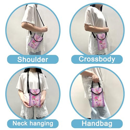 Neoprene Cell Phone Sleeve Pouch Case Bag with Crossbody Strap Neck Lanyard for Women 7.5 X 4.3 in Pink Flower Wall - color: Pink Flower Wall