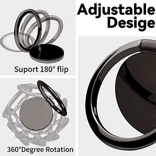 Metal Cell Phone Ring Holder Finger Ring Stand, 360 Degree Rotation Ring Kickstand Grip Holder for Magnetic Car Mount, Black - color: Black