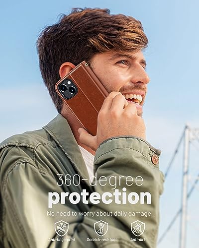 OCASE Compatible with iPhone 15 Wallet Case, PU Leather Flip Folio Case with Card Holders RFID Blocking Kickstand [Shockproof TPU Inner Shell] Phone Cover 6.1 Inch 2023, Brown - color: Brown