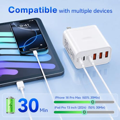 65W USB C Charger Block, 2 Pack 6-Port PD Fast Wall Charger