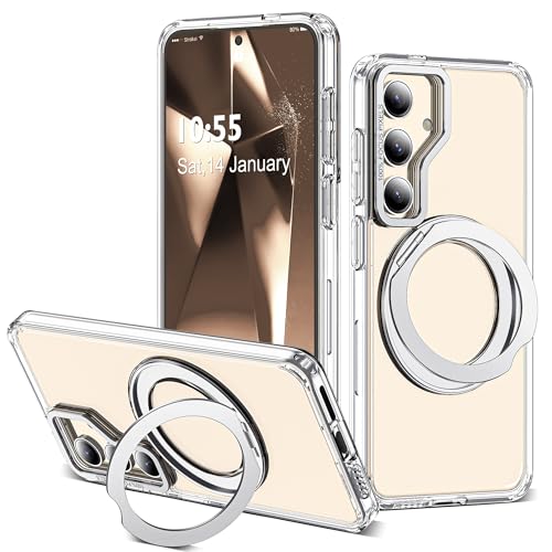 for Samsung Galaxy S24 Plus Case with 360° Spin Stand,Clear | 360° Spin Magnetic Ring Stand,Compatible with Magsafe,Military Protection Phone Case - color: Clear, size: Samsung Galaxy S24 Plus