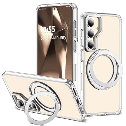 for Samsung Galaxy S24 Plus Case with 360° Spin Stand,Clear | 360° Spin Magnetic Ring Stand,Compatible with Magsafe,Military Protection Phone Case - color: Clear, size: Samsung Galaxy S24 Plus
