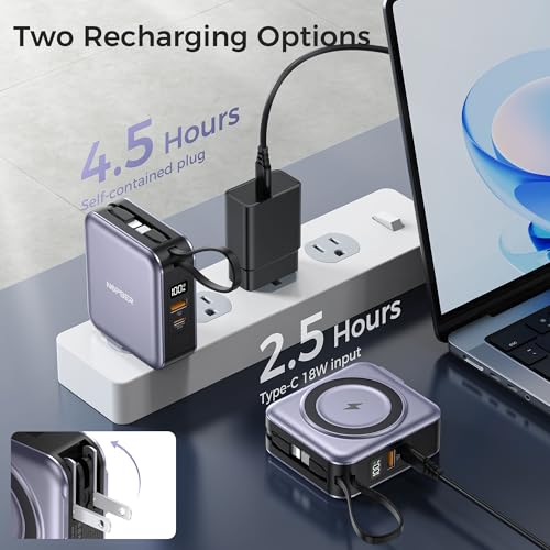 10000mAh Portable Charger Power Bank Built in Cables&Wall Plug - color: Silver Gray