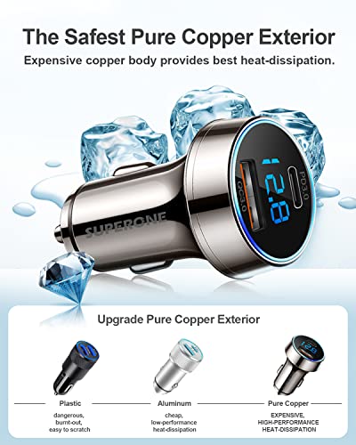 SUPERONE Pure Copper USB C Car Charger, 45W Dual Port Fast Charger