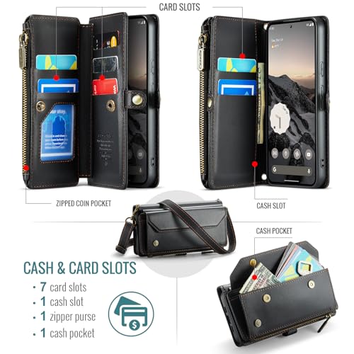 for Google Pixel 10a 6.3" Case, Women Men Multi-Function Wallet Case with Stand RFID Blocking Includes Shoulder Strap Wrist Strap Google Pixel 10a (Black) - color: Black