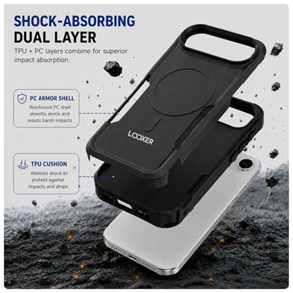 LOOXER® Heavy Duty Rugged Magnetic Case for iPhone 17 Air (6.5”) | Military Grade Shockproof Protection,MagSafe Compatible+ Tempered Glass Included (Black, 17 Air) - color: Black, size: 17 Air