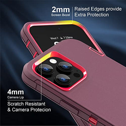 Sansunto for iPhone 13 Pro Case, Durable Phone Case for Women, Heavy Duty [Shockproof] [Dropproof] [Dustproof] Protective Phone Cases for iPhone 13 Pro in 6.1 Inch (Burgundy/Peach) - color: Burgundy/Peach