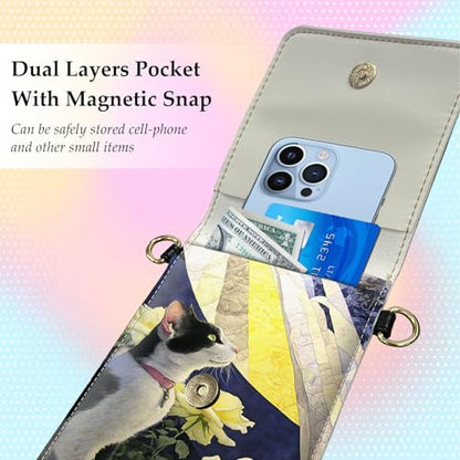 Small Crossbody Bags for Women Touchscreen Cell Phone Bag Cross Body Purses with adjustable Strap,Gifts For Teenage Girls - color: White Rose & Cat