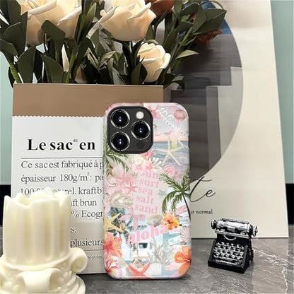 Case for iPhone 16 Pro Max, Cute Phone Case, Aloha Summer Collage | Hybrid 2-Layer Phone Cover，Military-Grade Protection Durable Shockproof Anti-Scratch Cases - color: Pink Aloha Summer Collage, size: Iphone 16 Pro Max