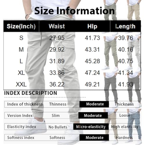 Mens Cargo Pants Casual Baggy Sweatpant Drawstring Waist Cuffed Pants Lightweight Stretch Trousers with Pockets