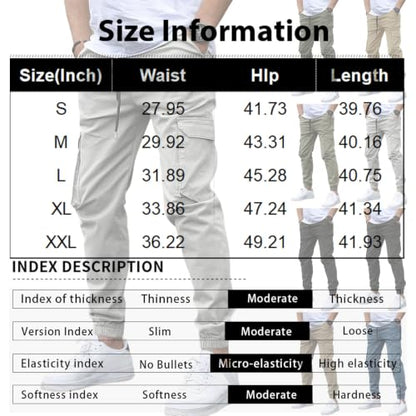 Mens Cargo Pants Casual Baggy Sweatpant Drawstring Waist Cuffed Pants Lightweight Stretch Trousers with Pockets