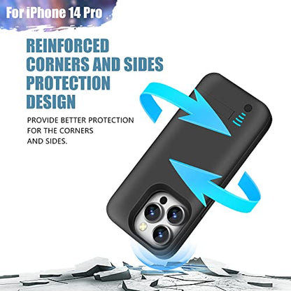 Battery Case for iPhone 14 Pro, 5000mAh Rechargeable Extended Battery Charging/Charger Case, Add 100% Extra Juice (6.1 Inches) Black