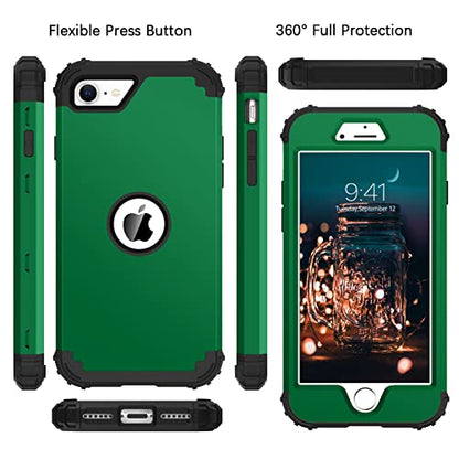 BENTOBEN for iPhone SE 2022 Phone Case and iPhone SE 2020 Case, Heavy Duty 3 in 1 Full Body Rugged Shockproof Hybrid Hard PC Soft Rubber Bumper Drop Protective Girls Women Cover, Deep Green/Black - color: Deep Green/Black