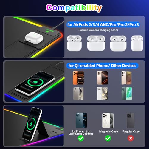RGB Gaming Mouse Pad with Magnetic Wireless Charging & Foldable Phone Stand - color: RGB-Magnetic Stand-31.5"x15.8"-Right