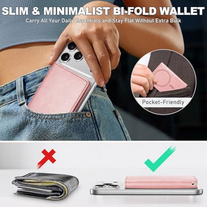 TUCCH Magnetic Wallet for Magsafe iPhone, 6 Card Holders, Rose Gold | for iPhone 17/17e/16/15/14/13/12 Pro/Pro Max/Plus, RFID Blocking, Clear ID Window, PU Leather - color: Rose Gold