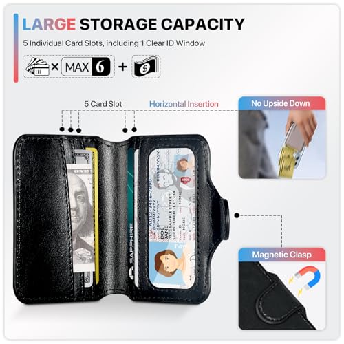 for Magsafe Wallet Magnetic Phone Wallet Card Holder for iPhone 17 16 15 14 13 Pro Max Plus, 5 Slots RFID Blocking, Strong Magnet, Luxury Leather Mag Safe Wallet for Women Men, Black - color: Glossy Black