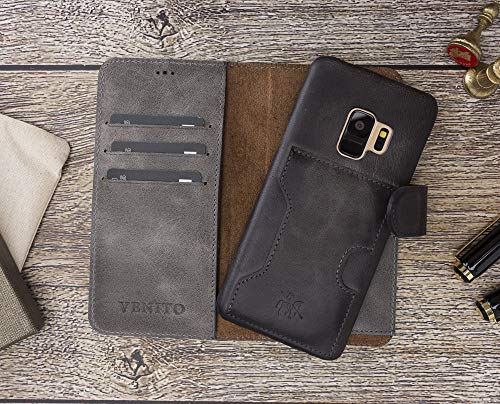 Venito Florence Leather Wallet Phone Case Compatible with Samsung Galaxy S9 - Extra Secure with RFID Blocking - Detachable Phone Wallet (Faded Gray) - color: Faded Gray, size: S9