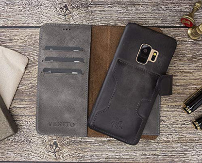 Venito Florence Leather Wallet Phone Case Compatible with Samsung Galaxy S9 - Extra Secure with RFID Blocking - Detachable Phone Wallet (Faded Gray) - color: Faded Gray, size: S9