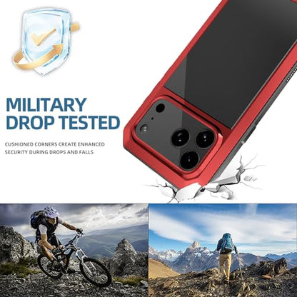 Compatiable with iPhone 17 Pro Max Case,360 Full Body Protective Cover Heavy Duty Shockproof [Tough Armour] Aluminum Alloy Metal Case with Silicone Built-in Screen Protector - Red - color: Red