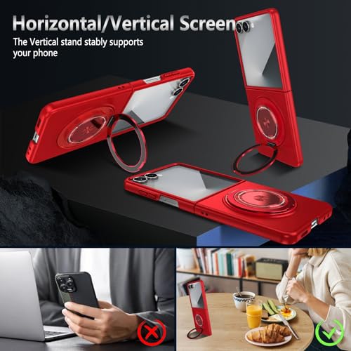 Magnetic Case for Samsung Galaxy Z Flip 7, [Compatible with MagSafe] Shockproof Slim fit Samsung Z Flip 7 Phone Case with Magnetic Ring Kickstand, Red - color: Red, size: Samsung Galaxy Z Flip 7