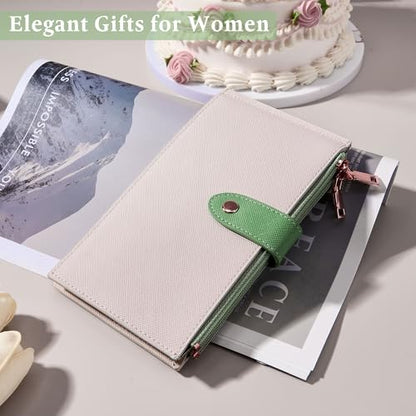 Travelambo RFID Wallet Women Bifold Multi Card Wallet Case with Zipper Pocke Credit Card Holder for Women - color: Beige & Sage Green