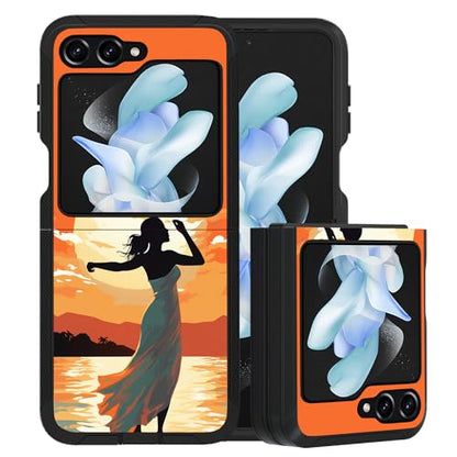 for Samsung Galaxy Z Flip 5 Case, Heavy Duty Dual Layer Hybrid Military Grade Shockproof Drop Folding Protective Cover for Samsung Galaxy Z Flip 5 5G 2023, Back View of Girl on Sunset Beach - color: Back View of Girl on Sunset Beach