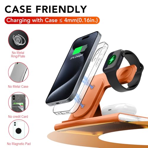 3 in 1 Foldable Charging Station for Apple Wireless Charger - color: Orange
