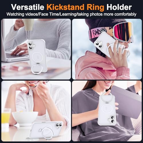 SKYLMW Compatible with iPhone 16 Plus Case with Stand,Translucent | iPhone 16 Plus Phone Case 6.7",Magnetic Ring Stand,Compatible with MagSafe,Military-Grade Plustection,Great Grip Feeling - color: Translucent, size: Iphone 16 Plus