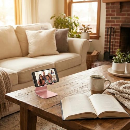 1 Pack Adjustable Cell Phone Stand, Aluminum Desktop Holder Compatible with iPhone & Android Devices, Portable Cradle Mount for Workspace, Rose Gold Accessories