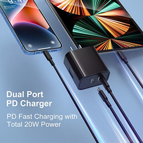 USB C Wall Charger 3 Pack, Costyle 20W Dual Double Port USB C Charger Block - color: Black
