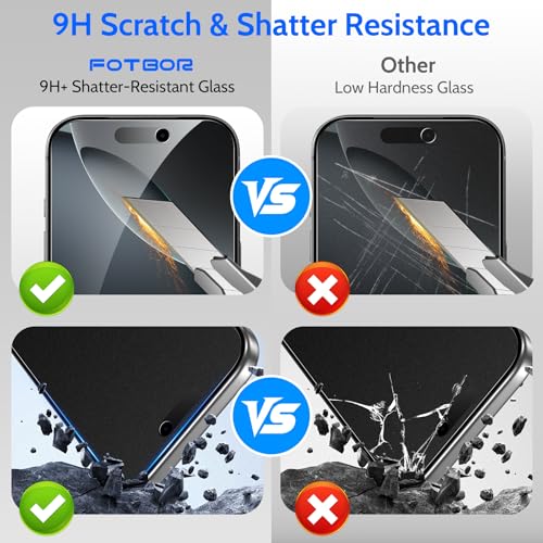 Fotbor [Ultra-Shield 26° True Privacy Screen Protector Compatible with iPhone 16 Pro, 2-Pack Elite Matte AG Etched Glass, 9H Anti-Shatter, with [Installation Master Kit] - size: iPhone 16 Pro-6.3 inch