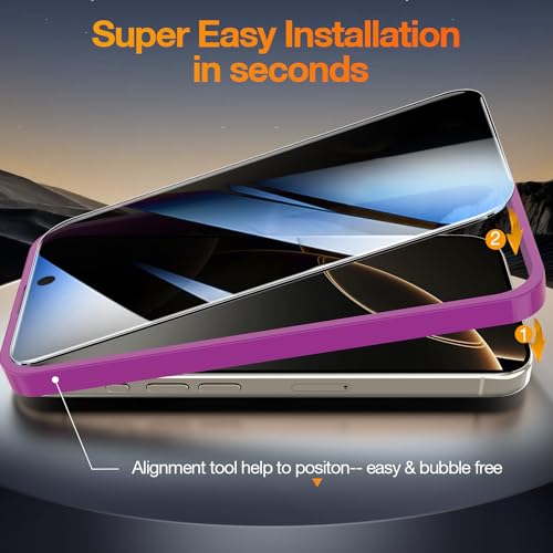YMHML Compatible for iPhone 16 Pro Privacy Screen Protector Tempered Glass, Anti Spy Privacy Screen for iPhone 16 Pro 6.3 Inch Accessories, 3 Pack, Private Case Friendly Film, Easy Installation Tool - size: iPhone 16 Pro-6.3 Inch