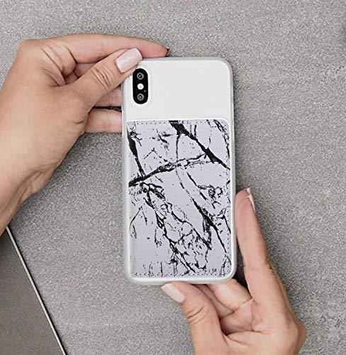 CheapSunday ID Card Holder for Back of Phone Leather Phone Wallet Stick On with Stand Flip Waterproof Leather Adhesive Wallet for Most Cellphones (Marble White) - color: Marble White