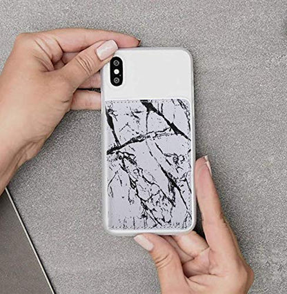 CheapSunday ID Card Holder for Back of Phone Leather Phone Wallet Stick On with Stand Flip Waterproof Leather Adhesive Wallet for Most Cellphones (Marble White) - color: Marble White