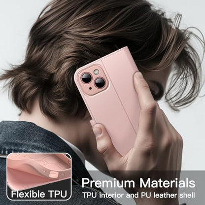 JETech Wallet Case for iPhone 15, Pink | Shockproof PU Leather, Card Holder, Magnetic Flip Cover, Stand Feature, Full Camera Protection - color: Pink