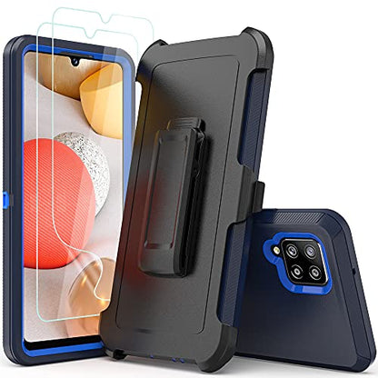 Compatible with Samsung Galaxy A42 5G Case,with Screen Protectors,Heavy Duty Rugged Shockproof Full Body Protection Kickstand Case with Belt Clip Holster for Samsung Galaxy A42 5G (Blue) - color: Blue