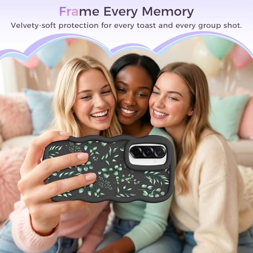 for Galaxy A36 Phone Case, Wavy Soft TPU, Black-Eucalyptus | Wavy Frame Design, Soft Slim TPU, Full Camera Lens Protection, Shockproof Phone Cover - color: Black-Eucalyptus, size: Samsung A36