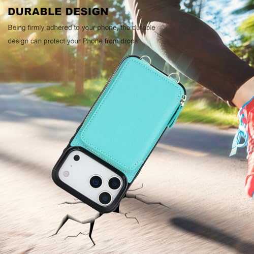 Bocasal Multi-Slot Crossbody Wallet Case for iPhone 17 Pro Max, Mint Green | RFID Blocking PU Leather Purse Case with Card Holder, Handbag Flip Cover with Zipper Wrist Strap Lanyard for Women 6.9 Inch - color: Green