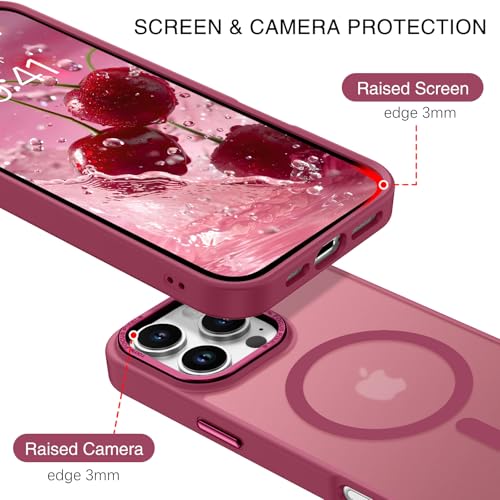 BENTOBEN Magnetic for iPhone 16 Pro Max Case,(Compatible with MagSafe) (Military Grade Drop Protection) Slim Translucent Matte Shockproof with Anti-Fingerprint Phone Case 6.9",Wine Red - color: Wine Red