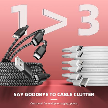 MPATIBY Multi Charging Cable 3 in 2, 1Pack 5FT USB C/A Multi Charger Cable - color: Grey+Black, size: 1Pack5FT