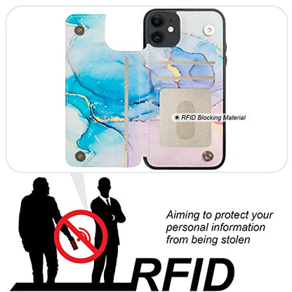 HAOPINSH for iPhone 11 Wallet Case with Card Holder, Pink Blue Marble Pattern Back Flip Case PU Leather Kickstand Card Slots Case for Women Girls, Double Magnetic Clasp Shockproof Cover 6.1" - color: Pink Blue Marble