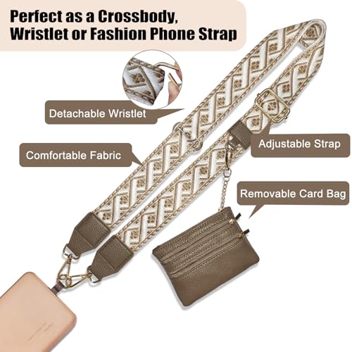 Cell Phone Lanyard with Wallet - Anti-Theft Crossbody Adjustable Phone Strap for Most Smartphones, for Men & Women - color: Coffee