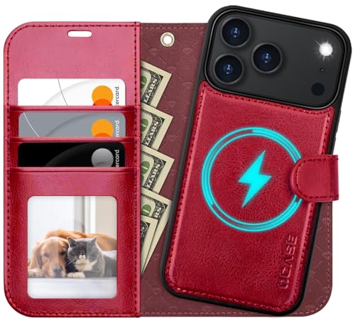 OCASE for iPhone 17 Pro Detachable Wallet Case with Card Holder, 2 in 1 PU Leather Flip Folio with RFID Blocking Stand Wrist Strap Shockproof Phone Cover 6.3 Inch 2025, Red - color: Red, size: iPhone 17 Pro