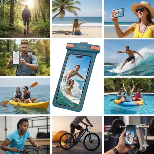 wellhouse Waterproof Phone Pouch, Waterproof Phone Case for iPhone 17 16 15 14 13 Pro Max XS Samsung, IPX8 3D Cellphone Dry Bag Beach Essentials (1 Pack - Blue8.0, 8 inch) - color: 1 Pack - Blue8.0"