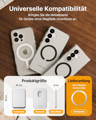 Sinjimoru Magnetic Card Wallet for MagSafe, Vegan Leather, White - color: White