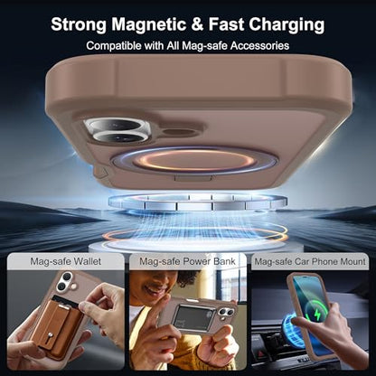 Compatible with iPhone 17 Case with Magnetic Ring Stand [Compatible with Mag-Safe] [Built-in Screen Protector] Military-Grade Drop Protection Matte Translucent Phone Case, Desert Brown - color: Desert Brown, size: Iphone 17