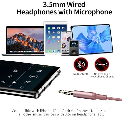 Jelanry 3.5mm Earbuds with Microphone Wired Headphones for Laptop PC, Pink - color: Pink