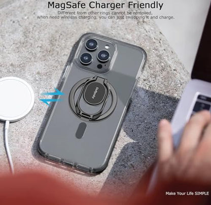Doflyesky Magnetic Phone Ring Holder with Magsafe, Double Adjustable Gym Finger Ring Grip, Removable Phone Grip, for iPhone, iPad and Smartphones, Compatible with Magnetic Car Mount (Colorful) - color: colorful