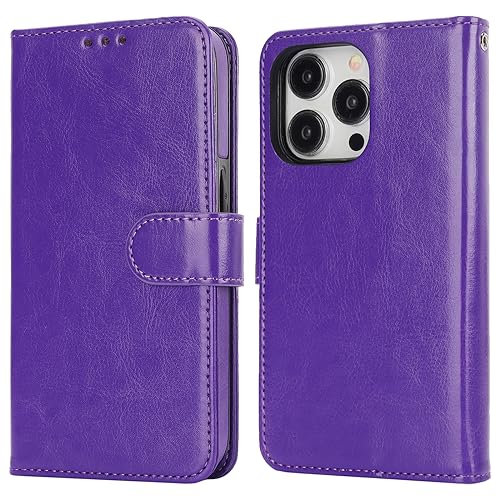 Bocasal Detachable Wallet Case Card Holder for iPhone 15 Pro, Purple | RFID Blocking Kickstand Card Slots Holder PU Leather Magnetic Shockproof Wrist Strap Removable Flip Protective Cover 6.1 inch - color: Purple