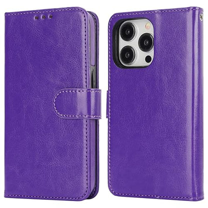 Bocasal Detachable Wallet Case Card Holder for iPhone 15 Pro, Purple | RFID Blocking Kickstand Card Slots Holder PU Leather Magnetic Shockproof Wrist Strap Removable Flip Protective Cover 6.1 inch - color: Purple